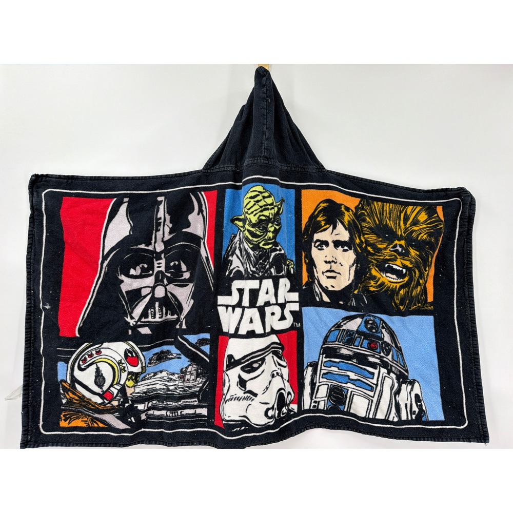 Vtg Star Wars Hooded Beach Towel Poncho Darth Vader Yoda Cotton Terry Cloth